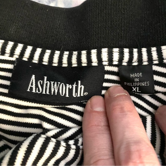 Ashworth Black And White Striped Polo Shirt Golf Logo Size XL Preppy Classic - Picture 4 of 8